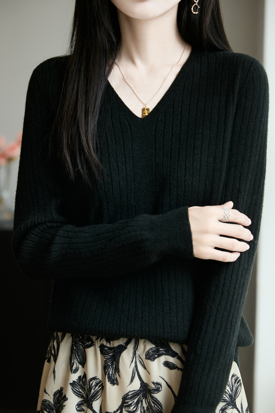 Top de punto casual con cuello en V para mujer – Estilo versátil y confort moderno