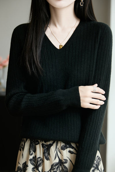 Top de punto casual con cuello en V para mujer – Estilo versátil y confort moderno