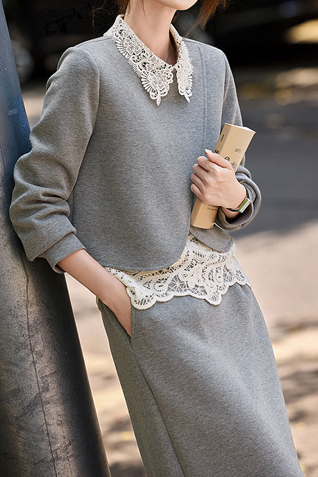 Conjunto de dos piezas de encaje y punto – Elegancia contemporánea y comodidad refinada