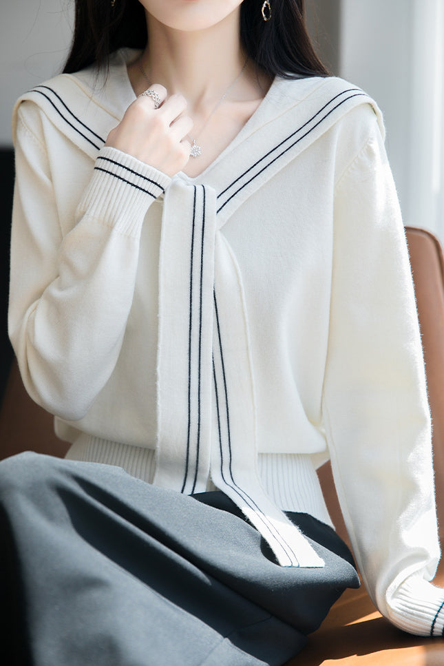 Top de punto para mujer con cuello en contraste – Confort y estilo moderno