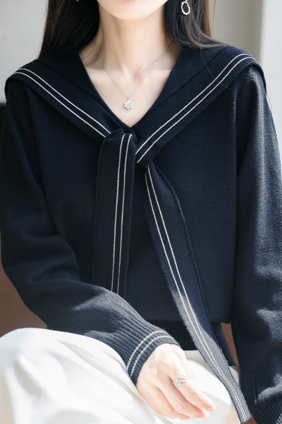 Top de punto para mujer con cuello en contraste – Confort y estilo moderno