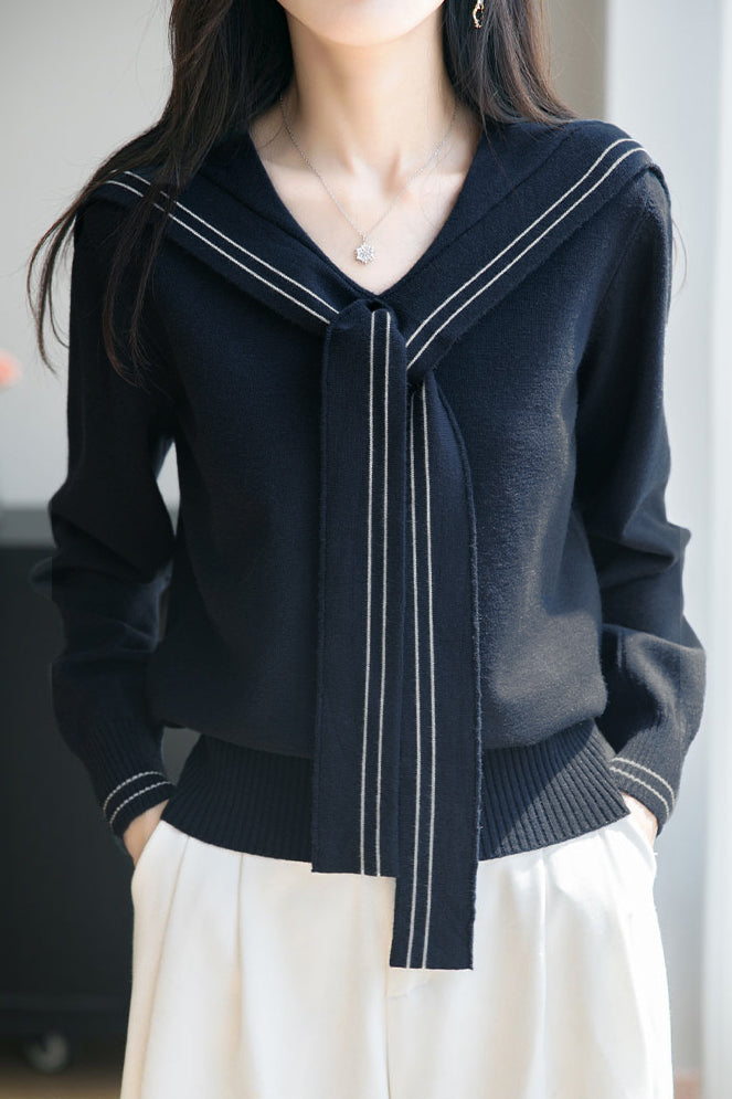 Top de punto para mujer con cuello en contraste – Confort y estilo moderno