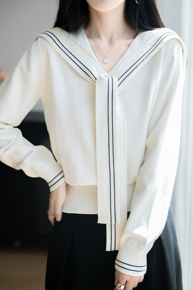 Top de punto para mujer con cuello en contraste – Confort y estilo moderno