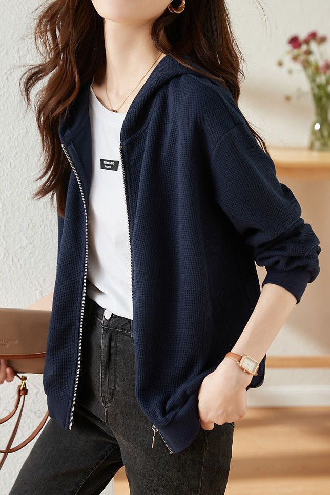 Chaqueta casual con capucha de punto waffle