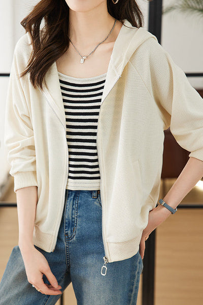 Chaqueta casual con capucha de punto waffle
