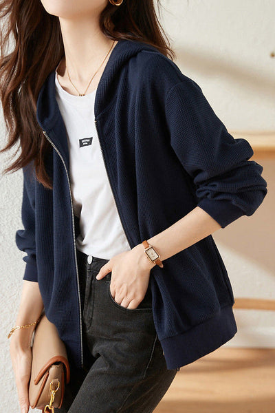 Chaqueta casual con capucha de punto waffle