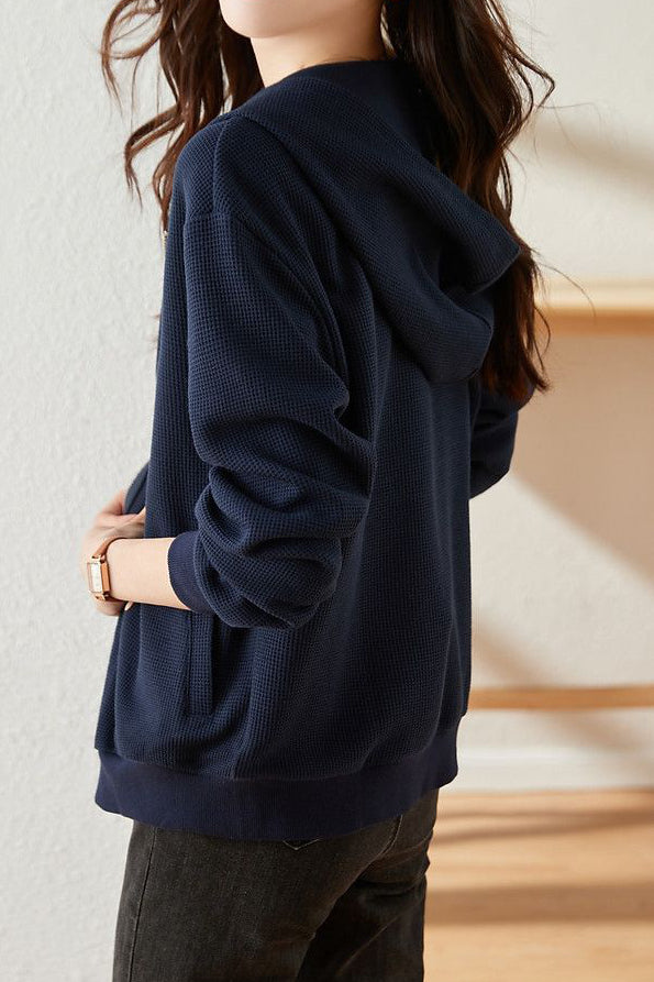 Chaqueta casual con capucha de punto waffle