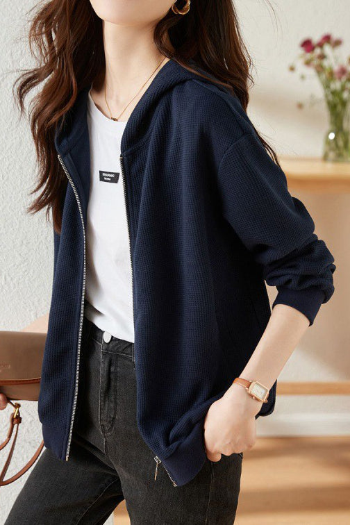 Chaqueta casual con capucha de punto waffle