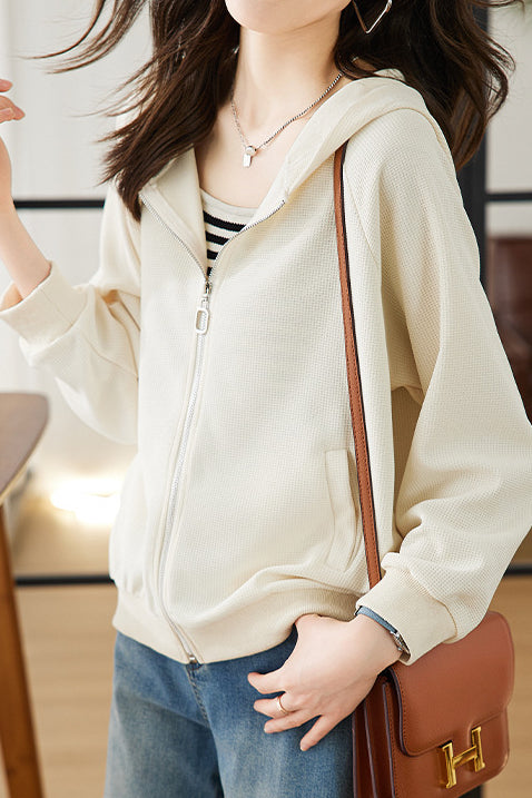 Chaqueta casual con capucha de punto waffle