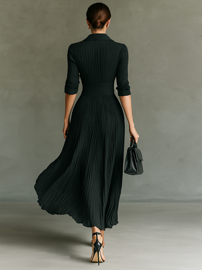 Vestido largo plisado con cinturón