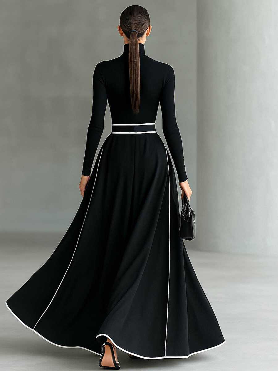 Vestido negro con ribetes blancos