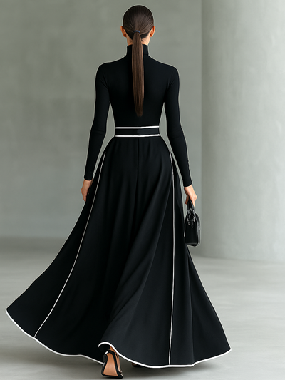 Vestido negro con ribetes blancos