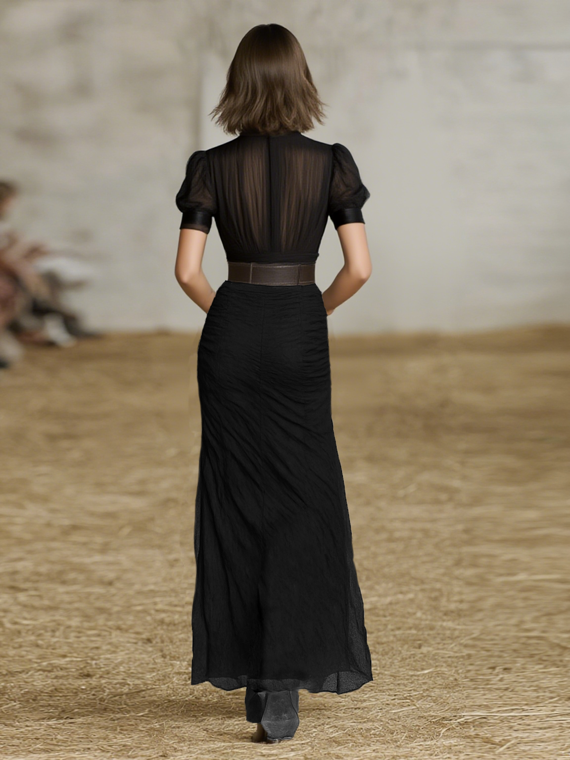 Vestido largo plisado de gasa