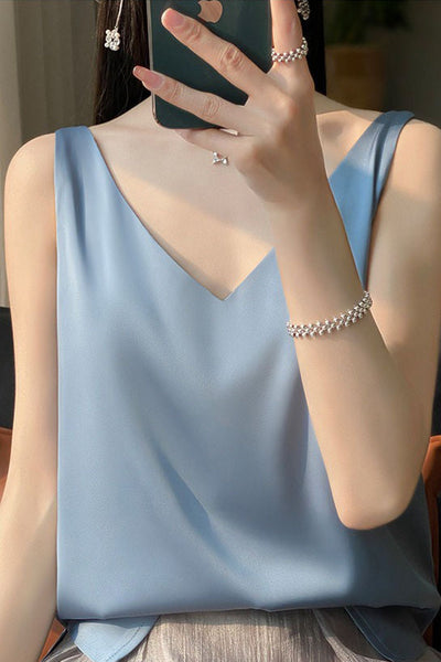 Top mujer con escote en V y tirantes dobles – Camiseta elegante y ajustada