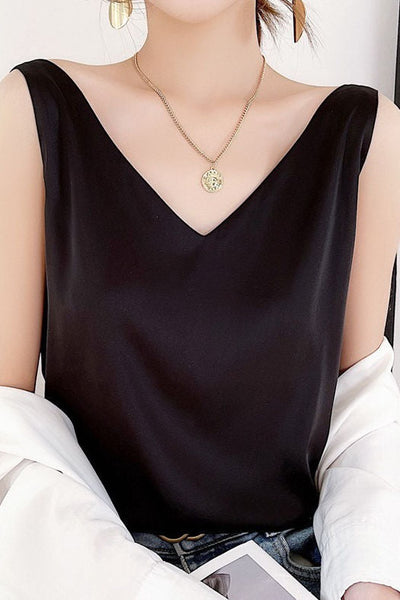 Top mujer con escote en V y tirantes dobles – Camiseta elegante y ajustada