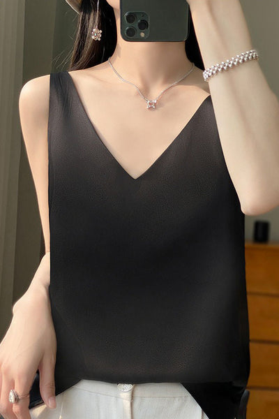 Top mujer con escote en V y tirantes dobles – Camiseta elegante y ajustada