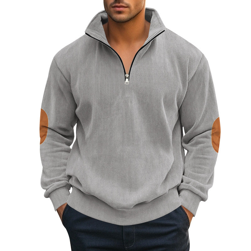 Sudadera Hombre Terciopelo Acanalado Bicolor con Cuello Alto Media Cremallera