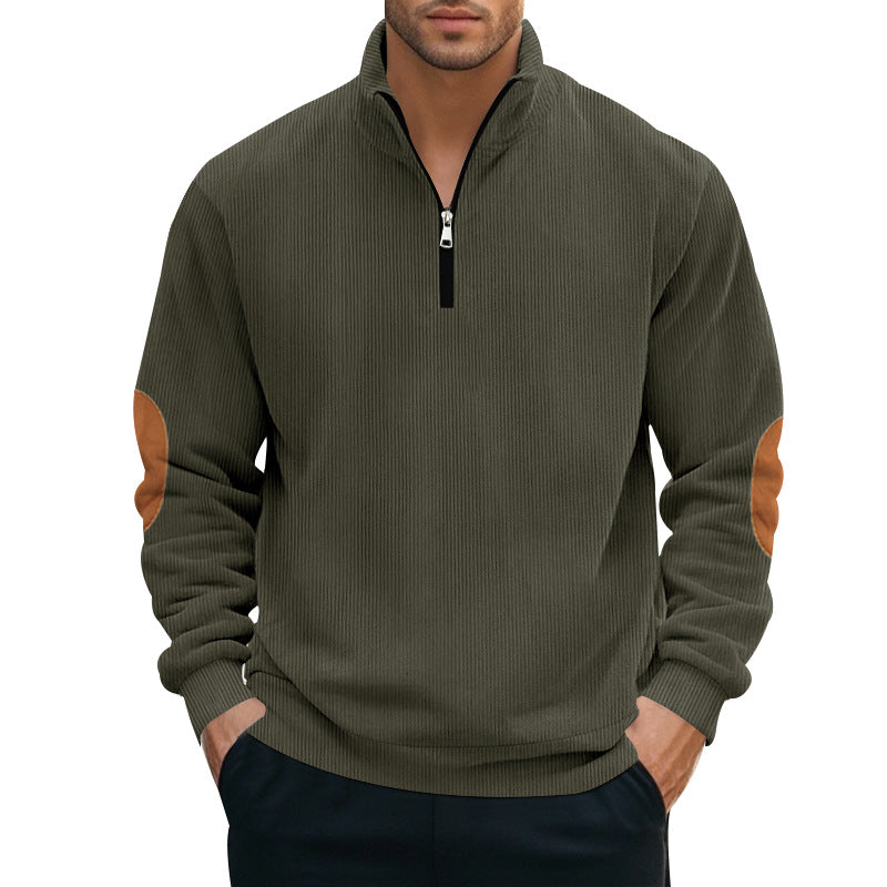 Sudadera Hombre Terciopelo Acanalado Bicolor con Cuello Alto Media Cremallera