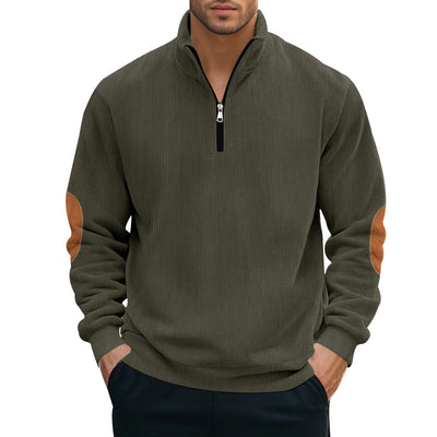 Sudadera Hombre Terciopelo Acanalado Bicolor con Cuello Alto Media Cremallera