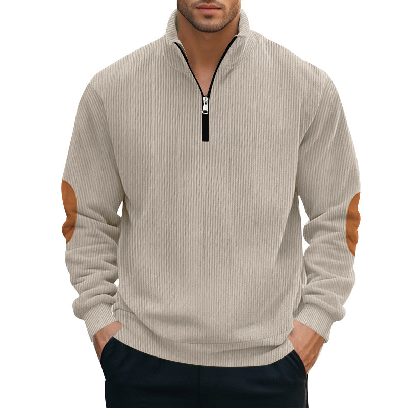 Sudadera Hombre Terciopelo Acanalado Bicolor con Cuello Alto Media Cremallera