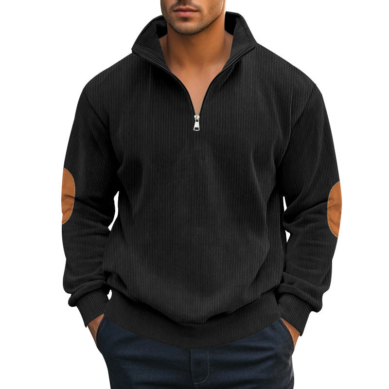 Sudadera Hombre Terciopelo Acanalado Bicolor con Cuello Alto Media Cremallera