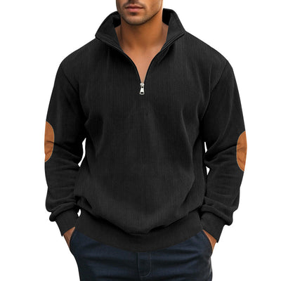 Sudadera Hombre Terciopelo Acanalado Bicolor con Cuello Alto Media Cremallera