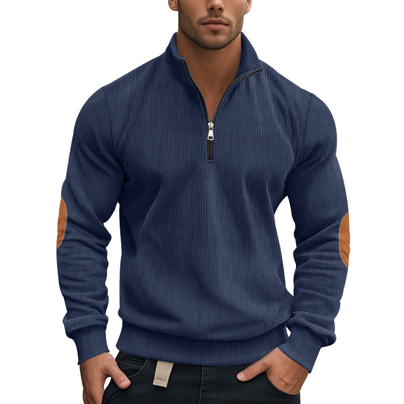 Sudadera Hombre Terciopelo Acanalado Bicolor con Cuello Alto Media Cremallera