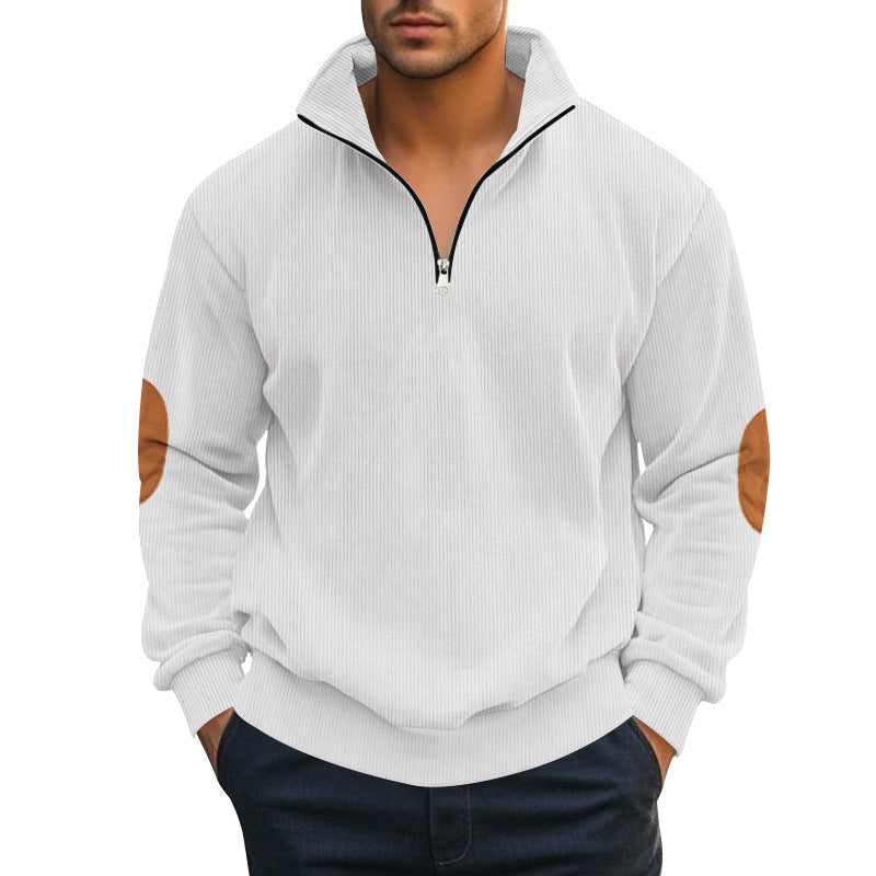 Sudadera Hombre Terciopelo Acanalado Bicolor con Cuello Alto Media Cremallera