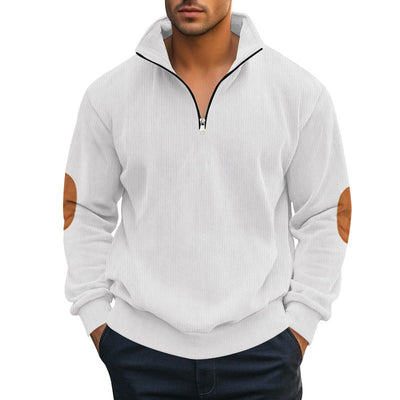 Sudadera Hombre Terciopelo Acanalado Bicolor con Cuello Alto Media Cremallera