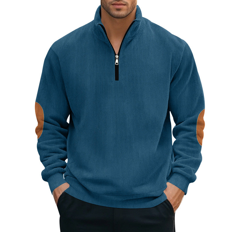 Sudadera Hombre Terciopelo Acanalado Bicolor con Cuello Alto Media Cremallera