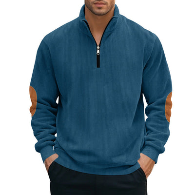 Sudadera Hombre Terciopelo Acanalado Bicolor con Cuello Alto Media Cremallera
