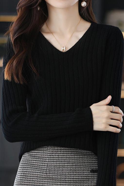 Camiseta térmica mujer cuello en V – Top de punto elástico - Moda invierno chic