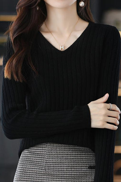 Camiseta térmica mujer cuello en V – Top de punto elástico - Moda invierno chic