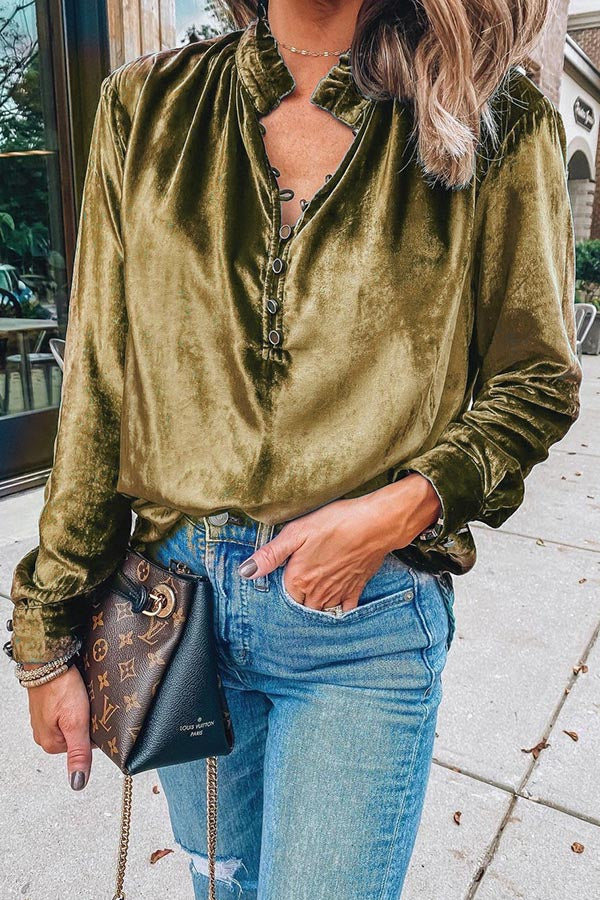 Camisa de Terciopelo Dorado Mujer - Top Elegante y Confortable con Cuello en V