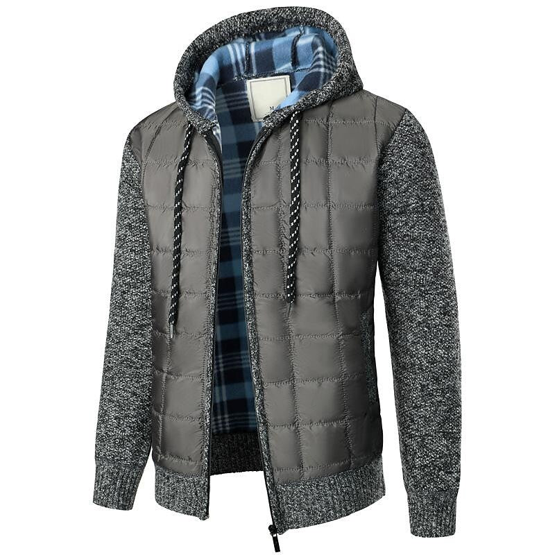 Chaqueta de Capucha Patchwork Polar para Hombre - Estilo Cálido y Casual