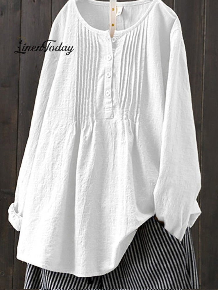 Camisa casual de algodón y lino retro para mujeres