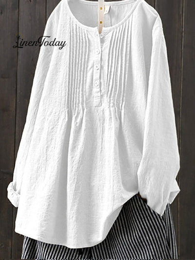 Camisa casual de algodón y lino retro para mujeres