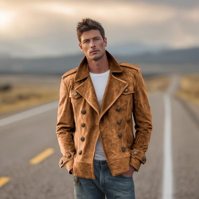 Chaqueta Western Hombre Retro en Suede – Estilo y Confort