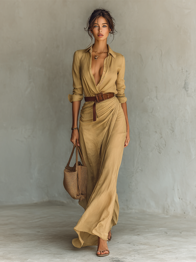 Vestido largo con cinturón elegante
