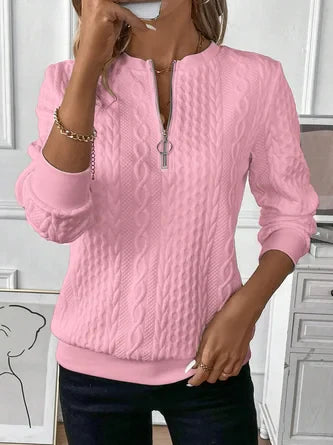 Sudadera de cuello redondo blanca con cremallera – Estilo casual hombre