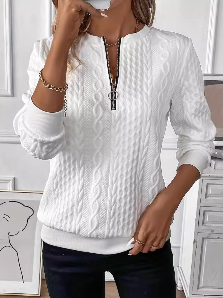 Sudadera de cuello redondo blanca con cremallera – Estilo casual hombre