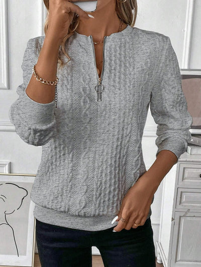 Sudadera de cuello redondo blanca con cremallera – Estilo casual hombre