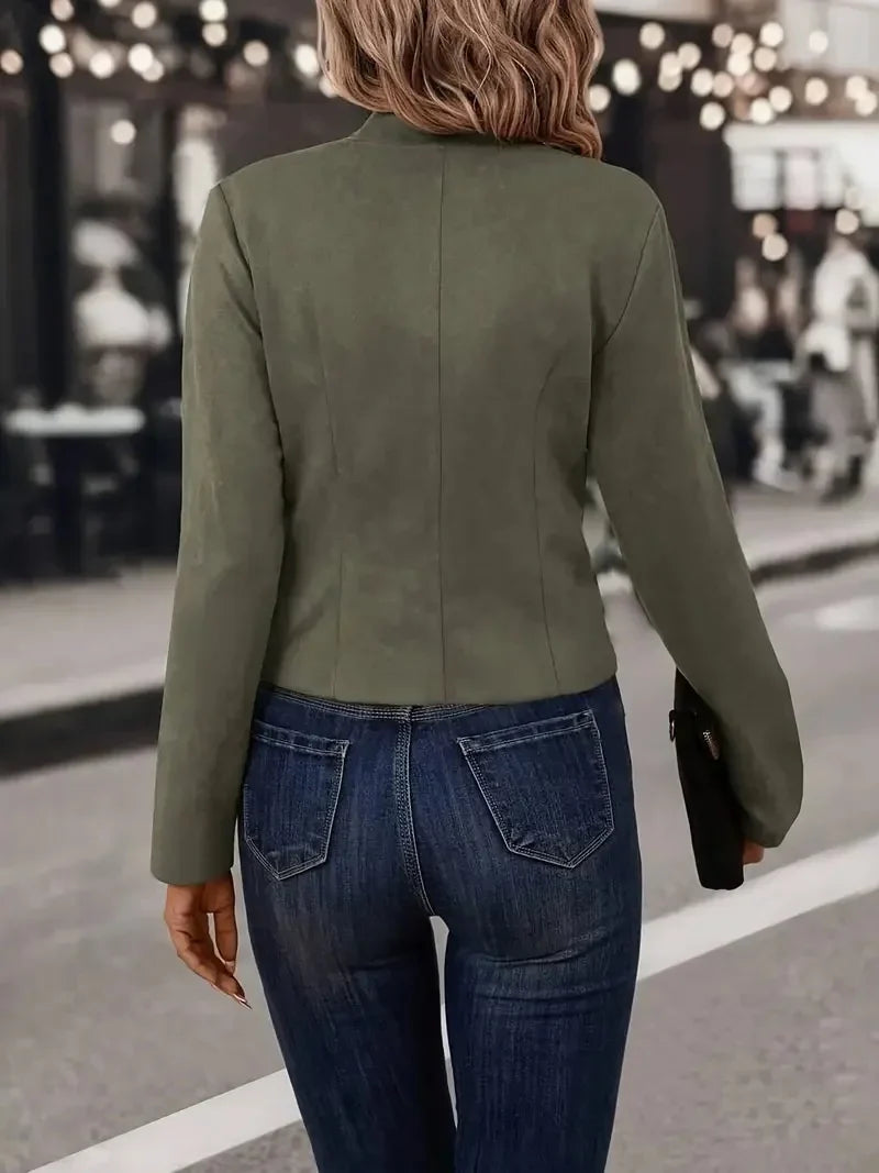 Blazer Mujer Vintage Cuello Alto Chic Primavera Otoño