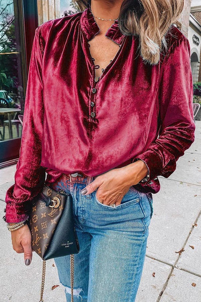 Camisa de Terciopelo Dorado Mujer - Top Elegante y Confortable con Cuello en V
