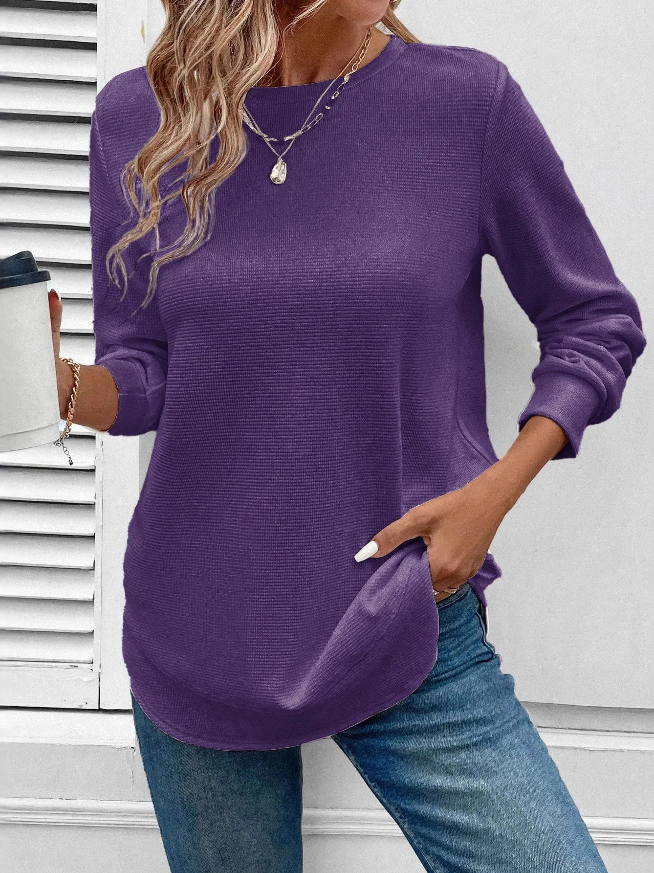 Sudadera Vintage Cuello Redondo Jacquard - Moda Casual y Tendencia