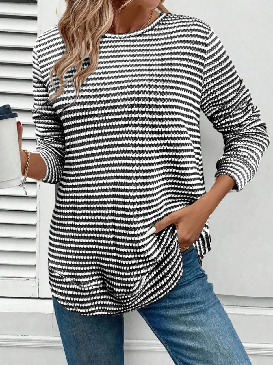 Camiseta de rayas de manga larga para hombre - Estilo casual moderno