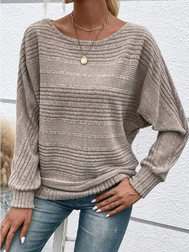 Camiseta vintage de cuello redondo y mangas largas – Moda casual chic