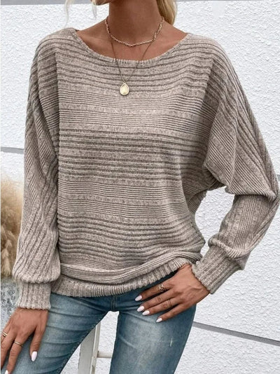 Camiseta vintage de cuello redondo y mangas largas – Moda casual chic