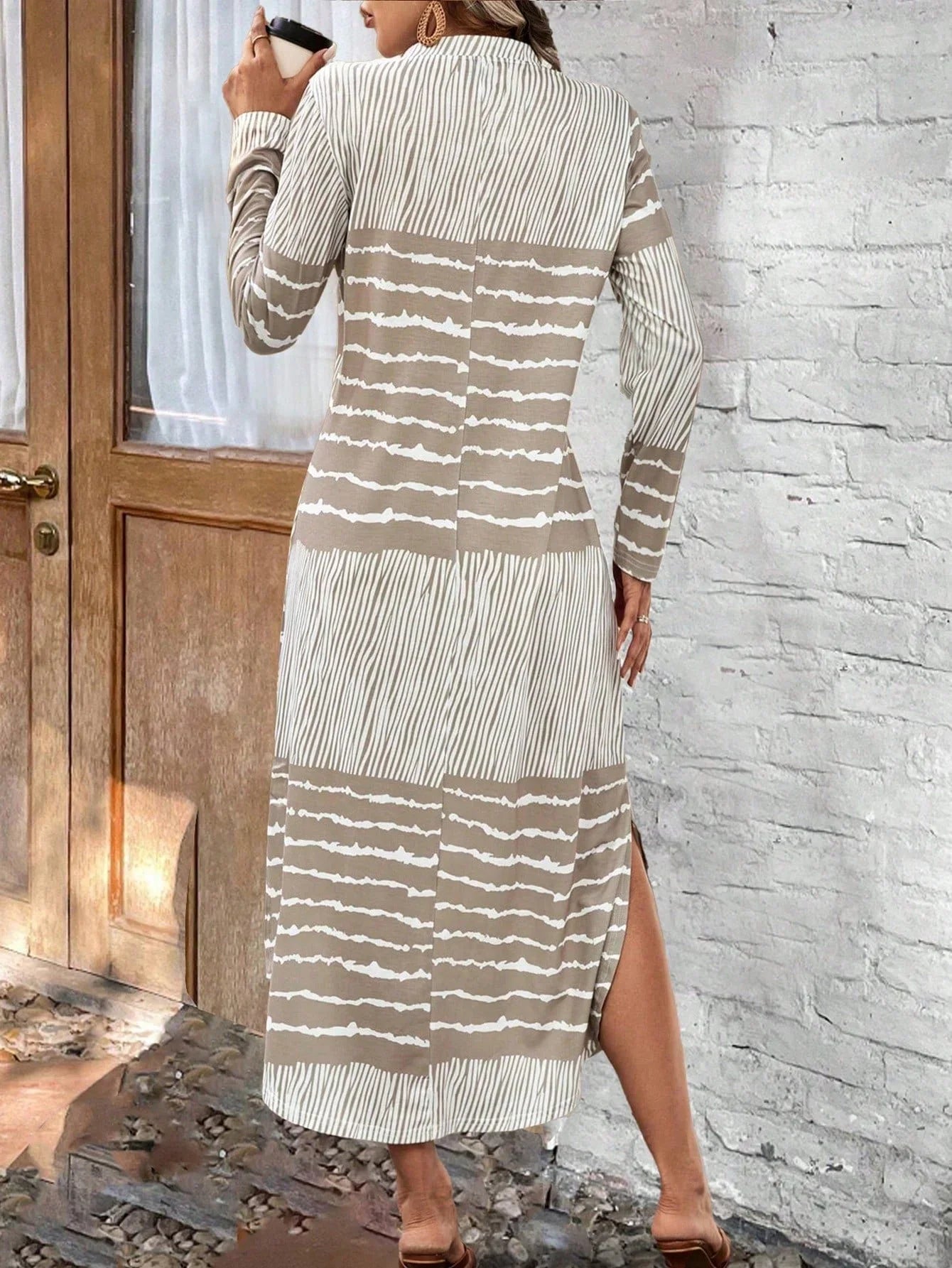 Vestido rayado mujer mangas largas cuello redondo - Primavera otoño