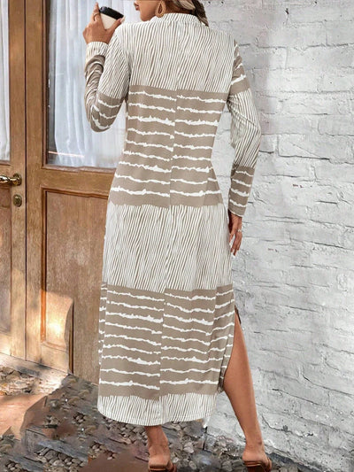 Vestido rayado mujer mangas largas cuello redondo - Primavera otoño